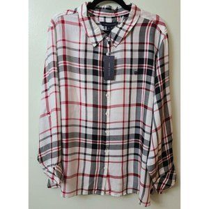 Tommy Hilfiger Women's Red Plaid Cuffed Collared B